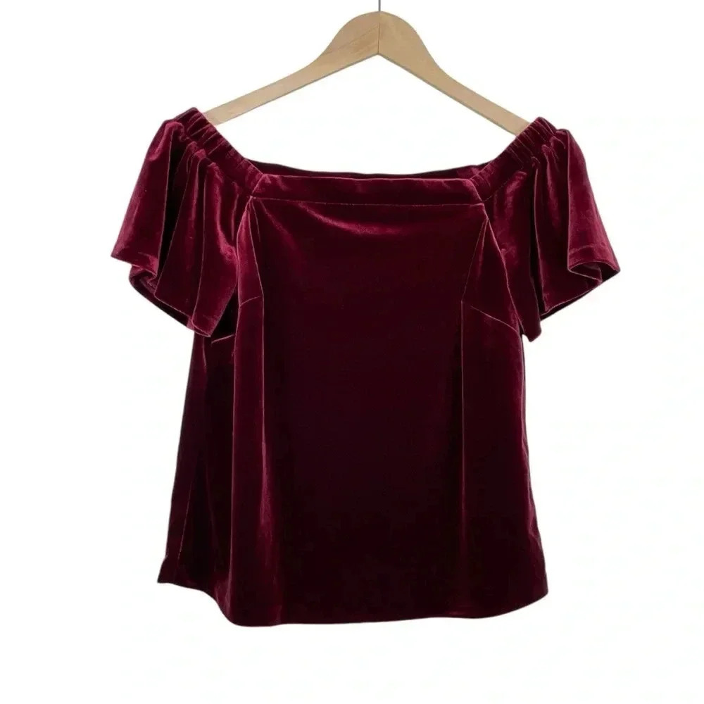WHBM Red Velvet Top Off The Shoulder Short Sleeve Size XS